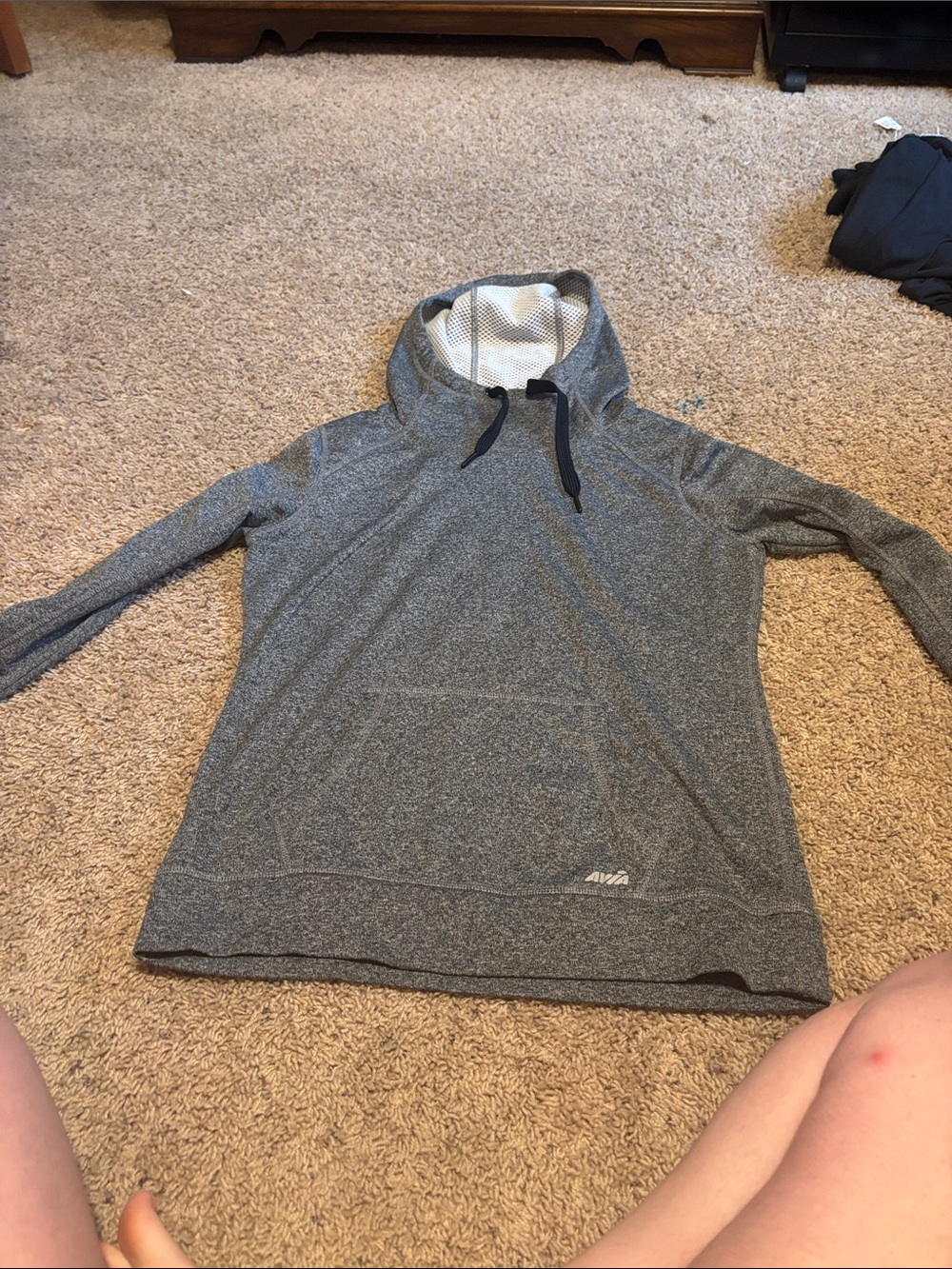 Avia Heather Gray Pullover Hoodie with Black Drawstrings